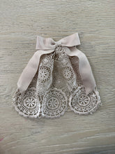 Embroidered Lace Hair Doily with Grosgrain Ribbon Bow Sand