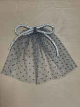 Grey Swiss Dot Hair Doily with Rhinestones Bow