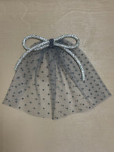Grey Swiss Dot Hair Doily with Rhinestones Bow