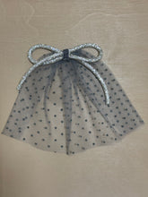 Grey Swiss Dot Hair Doily with Rhinestones Bow