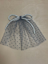 Grey Swiss Dot Hair Doily with Rhinestones Bow