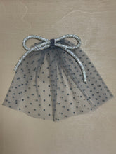 Grey Swiss Dot Hair Doily with Rhinestones Bow