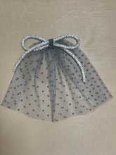 Grey Swiss Dot Hair Doily with Rhinestones Bow