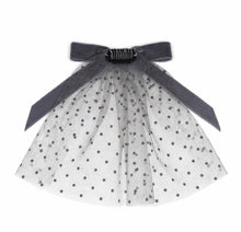 Grey Flocked Mesh Hair Doily with Thin Grey Velvet Bow