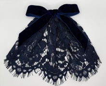 Navy Lace Doily w Velvet Bow