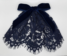 Navy Lace Doily w Velvet Bow