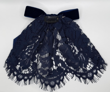Navy Lace Doily w Velvet Bow