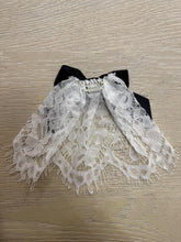White Lace Hair Doily with Black Velvet Bow