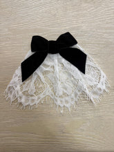 White Lace Hair Doily with Black Velvet Bow