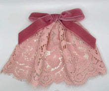 Rose Pink Lace Hair Doily with Velvet Bow